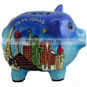 Ceramic Las Vegas Blue Hand Painted Piggy Bank/coin Bank/money Box photo-2