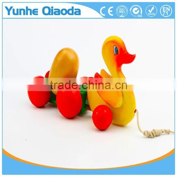 Colorful Pull Along Wiggles Duck With One Egg Wooden Toy Wiggles as You Pull They Make a Fun Baby photo-3