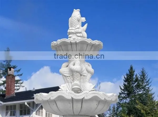 White Marble Water Fountain With Fish photo-2