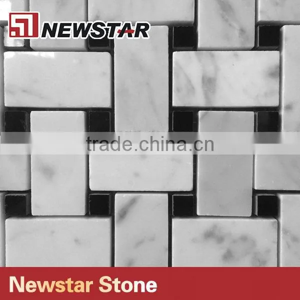 Basketwave Bianco Carrara White Marble Mosaic With Black Dot Floor Mosaic Tile photo-2