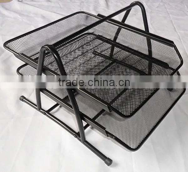 Hangzhou Office And School Supplier Cheap Metal Wire Mesh Black 2 Tier File Tray photo-2