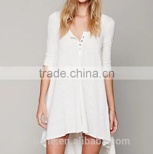 Hot Sale Women Loose Asymmetric Long T Shirt Dress Cotton Boho Summer Style 3/4 Sleeve High Low Plus Size Dress