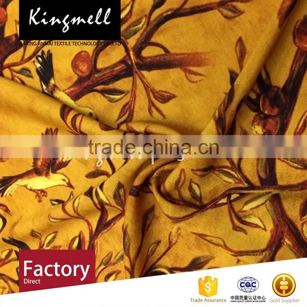 Custom Little Birds Digital Printed Silk Crepe De Chine Fabric for Lady Dress photo-2