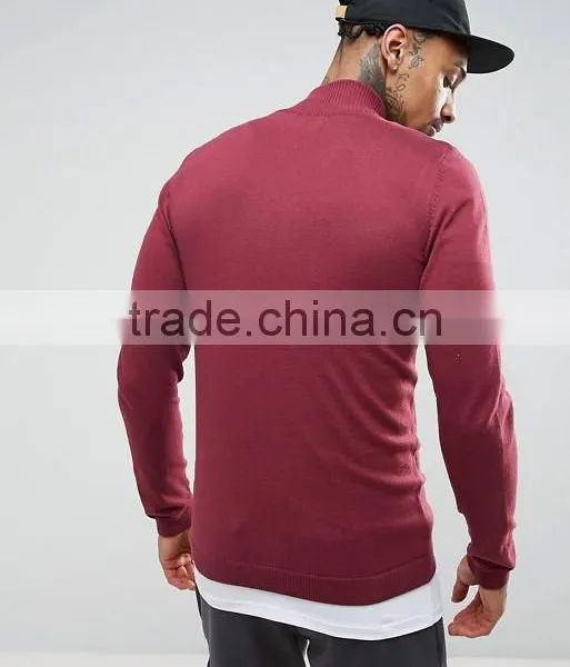 2017 Competitive High Quality New Design Durable 100% Cotton Soft Touch Knit Funnel Neck Burgundy Running Casual Men Jumper photo-2