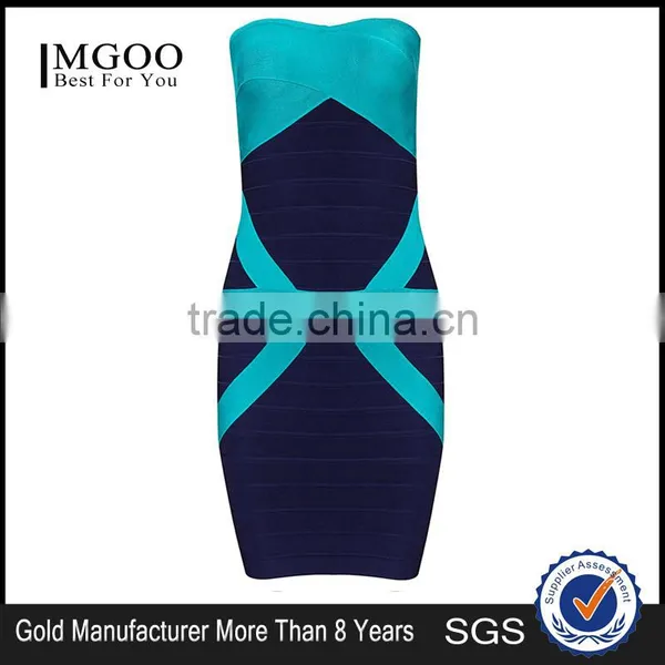 MGOO Cheap Clothes China Custom OEM/ODM Strapless Bodycon Dress Contrast Blue Party Dress Sexy Bandage Vestidos H206 photo-2