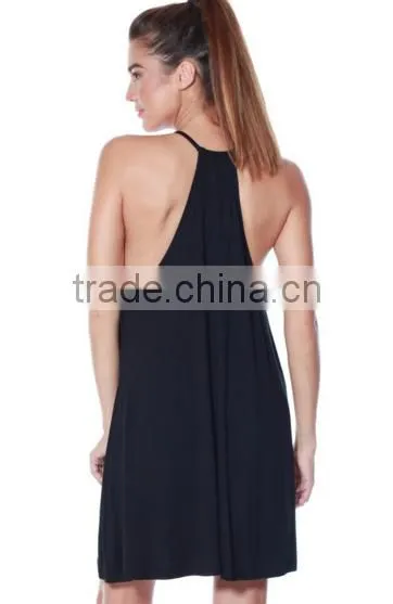 Plus Size Women Clothing Knit Halter Neck Spaghetti Swing Dress For Ladies photo-2