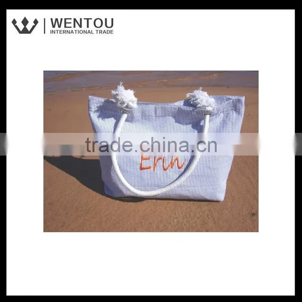 Personalized Custom Monogrammed Cotton Seersucker Tote Bag photo-2