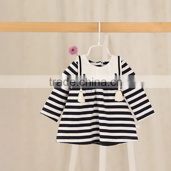 Wholesale Long Sleeve Striped Casual Girls Beautiful Baby Dresses photo-3