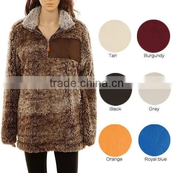 Wholesale High Quality True Grit Women Oversized Monogrammed 1/4 Zip Sherpa Fleece Knitted Sweater Pullover photo-3