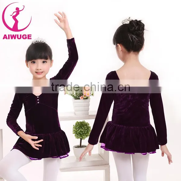 Long Sleeve Velvet Ballet Dance Leotard Keep Warm Children Dancing Dress photo-3