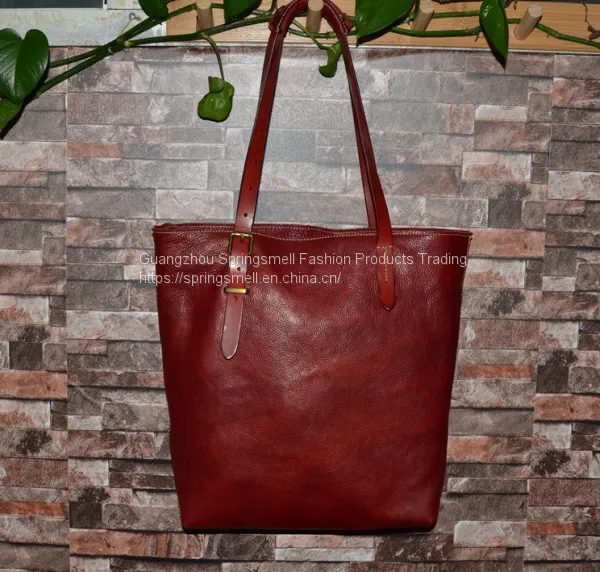 Large Genuine Leather Handbag Vegetable Tanned Soft Leather Woman Tote Bag photo-4