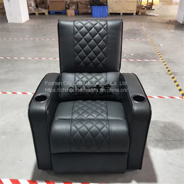 Black Leather Power Recliner Single Chair,home Theater Seating With Cupholder