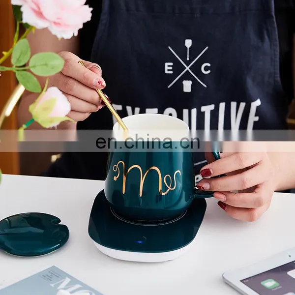 220V Custom Logo Emerald Reusable Luxury Ceramic Coffee Cups Mugs Manufacturer Gift Box Set With Water Heater photo-2