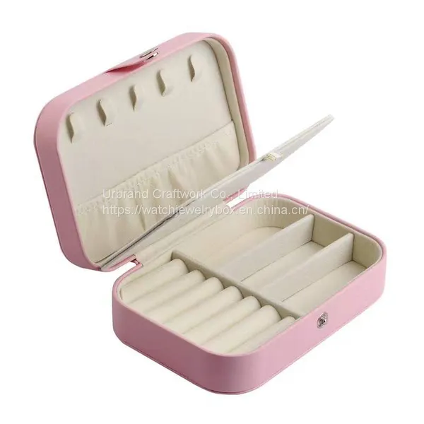 Beige Pink Light Pink 3 Colors Leather Jewelry Box Mini Jewelry Storage Box photo-2