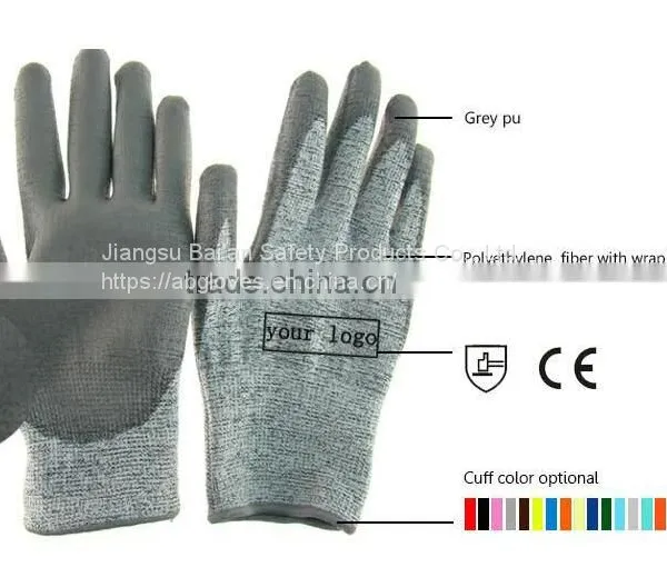 13 Gauge HPPE Knitted 5 Level PU Coated Anti Cut Glove photo-2