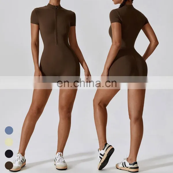 One Piece Activewear Quick Dry Breathable Gym Bodycon Zipper Jumpsuit Workout Rompers Girls Jumpsuits Playsuits Bodysuits Women photo-5