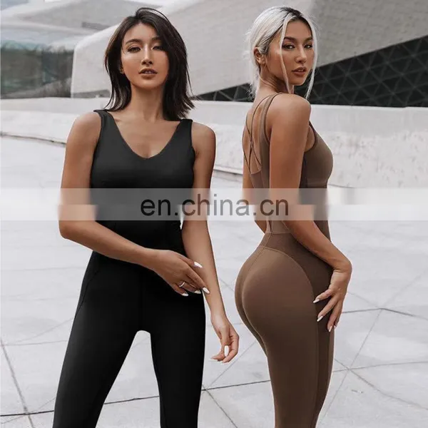 Ready To Ship Long Length One Piece Ladies Dance Bodysuit Cross Back Straps Fitness Gym Yoga Jumpsuit Activewear For Women photo-3