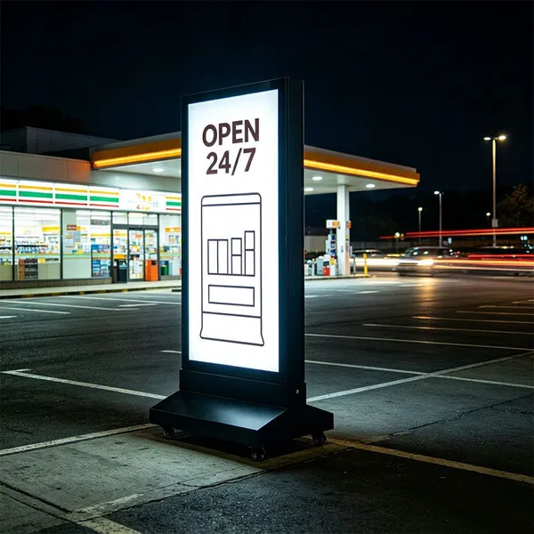 Dual Power Rechargeable Movable Floor Standing Light Box | ADE Light Box, Customizable Sheet Metal Advertising Sign With Wheels