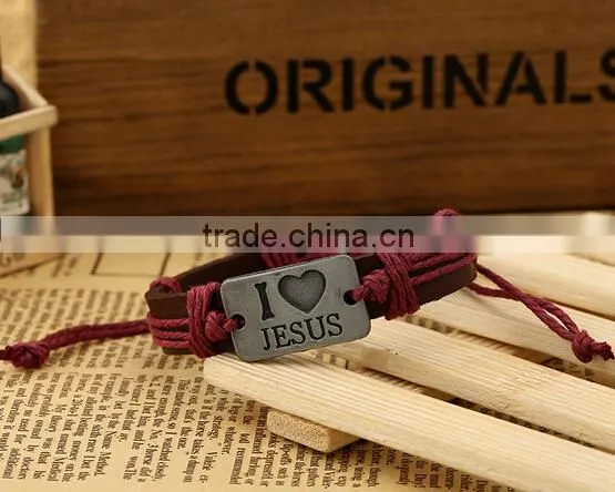>>Best Selling Christian I LOVE JESUS Leather Bracelet/ photo-4