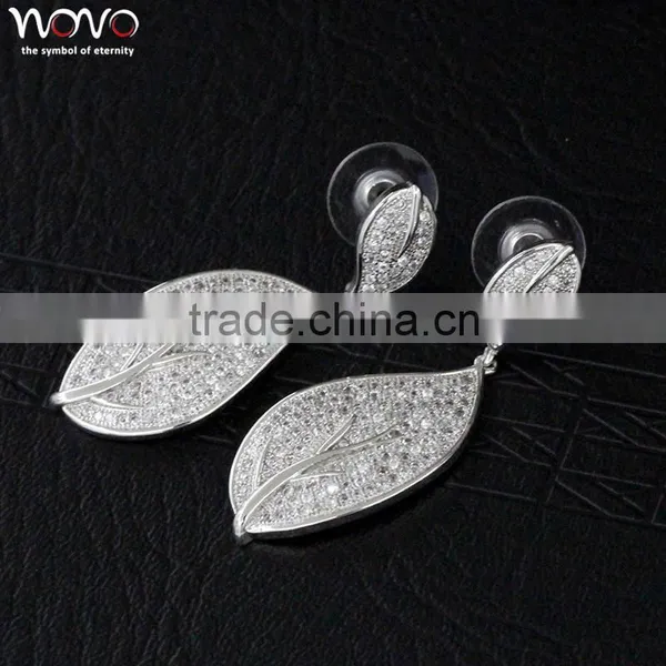 Wedding Crystal Earrings, Fashion Earrings,Silver Leaf Earrings photo-2
