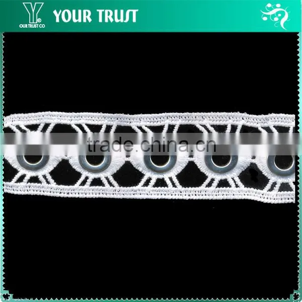 Rhodium Round 10MM Metal Grommet Eyelet White Polyester Lace Strips Trimming photo-4