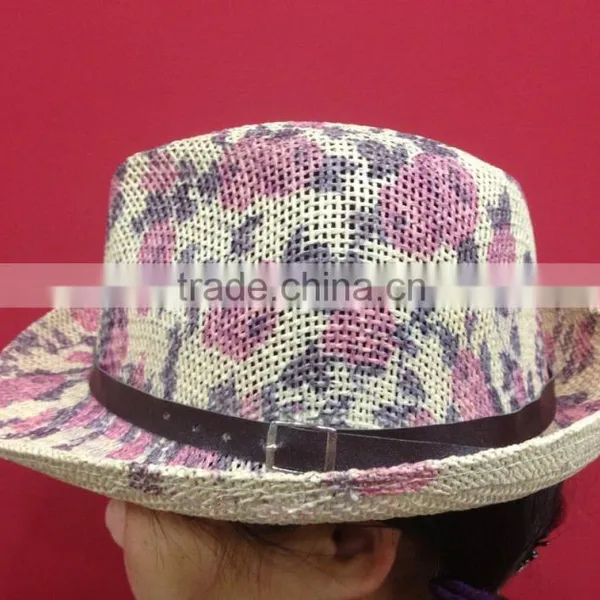 Print Woven Straw Hat With Leather Band photo-2