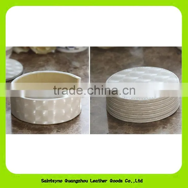Fashionable Milky White Luxury Leather Round Coaster ,Christmas Gift 16021 photo-3