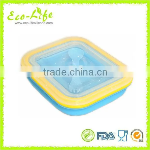 100% Silicone Color Frame Collapsible Lunch Box 600ML, Folding Food Fruit Container For Microwave Oven photo-4