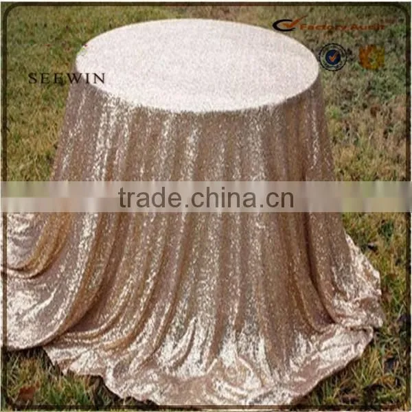 Elegant Wedding 100% Polyester Champagne Round Table Cloth Sequin Wedding Table Cloth Sequintable Cloth Dubai photo-2