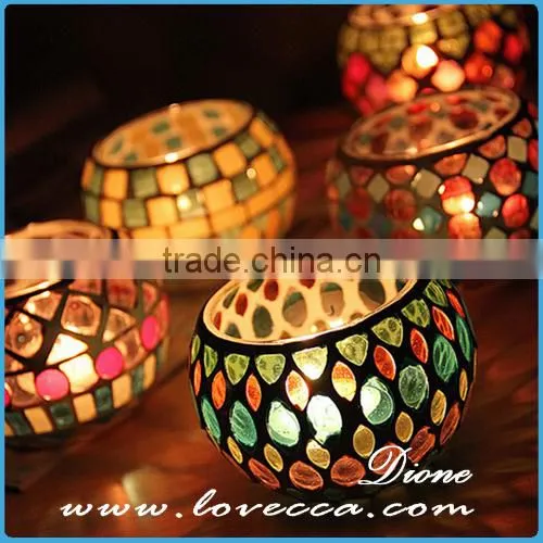 Handmade Glass Mosaic Candle Holder Goblet photo-5