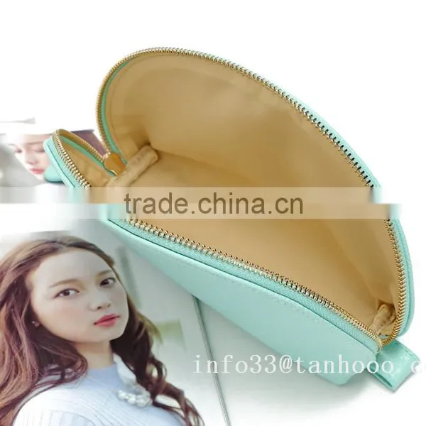 Cosmetic Bag Brass Zipper Top Good PU Leather Hard Cosmetic Bag With Lining photo-4