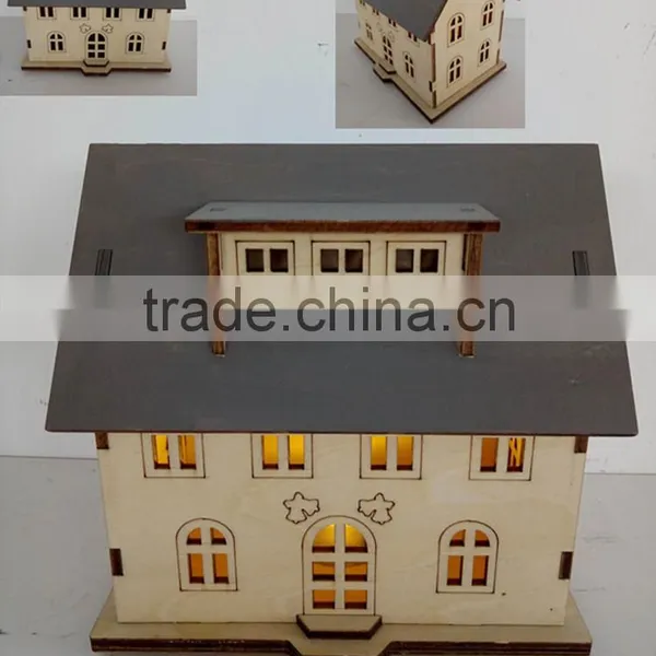 Christmas Wood Laser Engraved Lighted House Ornament photo-2