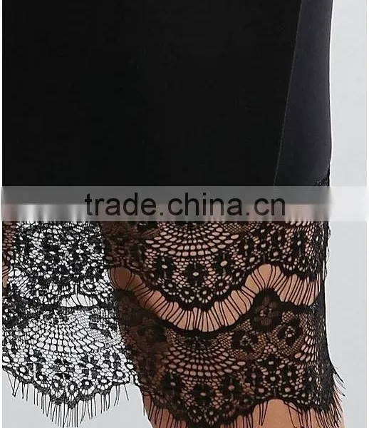 Lace Trim Black Cami Midi Dress Sexy Slim Spaghetti Strap Tight One-piece photo-6