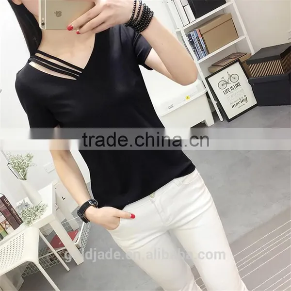 Fashion Design European Style Plain White Women T Shirt Cotton photo-5