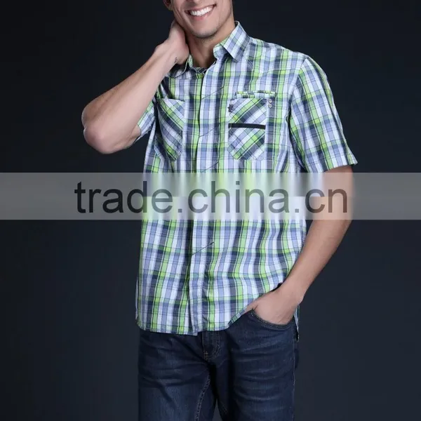 Fashion Short Sleeve Casual Design High Quality 100%Cotton Check Men Shirt photo-3
