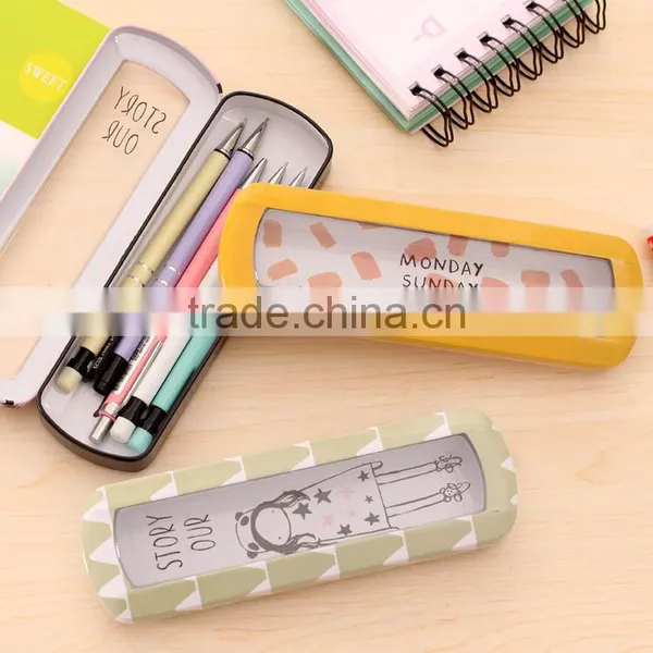 R1955H Creative Kawaii Animal Fruit Pattern Iron Metal Transparent Window Pencil Case Box for Pen Stationery Style Kids Gift photo-3