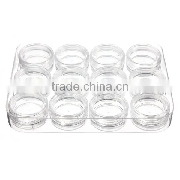 Excellent New 12x9x1.6cm Plastic Box For Jewelry Beads Pills Storage & 12 Round Organizer Containers Jars Bottle Best Promotion photo-2