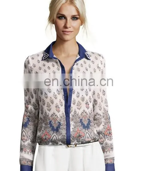 Ladies Long Sleeve Summer Middle Aged Woman Blouse Models Chiffon Blouses