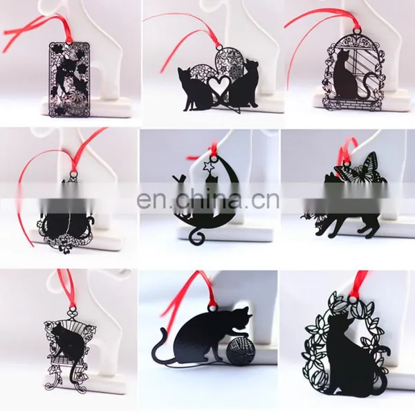 Yiwu Custom Metal Bookmarks Black Stainless Steel Cat Butterfly Bookmarks