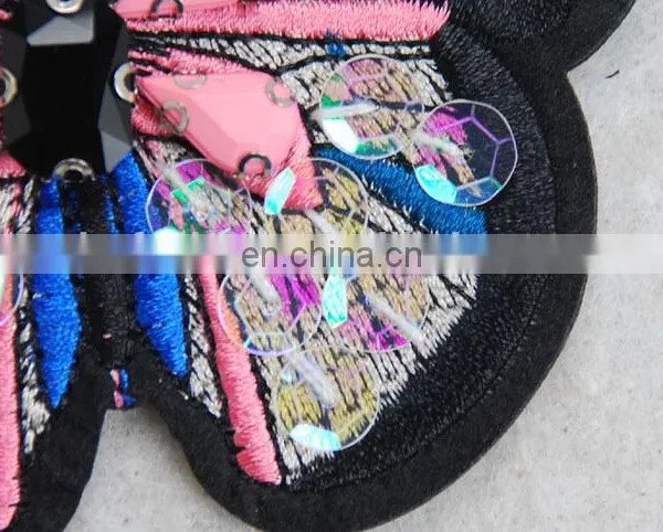 Good Quality Wholesale Beaded PINK Butterfly Embroidery Patch for Clothing photo-5