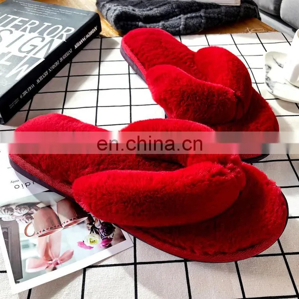 Wholesale Comfortable Soft Solid Colors Fashionable Sandals Fur Slides Rabbit Fur Furry Slippers for Women photo-2