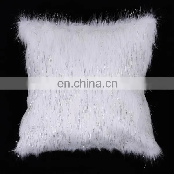 Custom Latest Design Pink Cover Fur Plush Body Car Waist Cushion /pillow Shaggy Faux Fur Cushion With Metallic Yarn photo-3