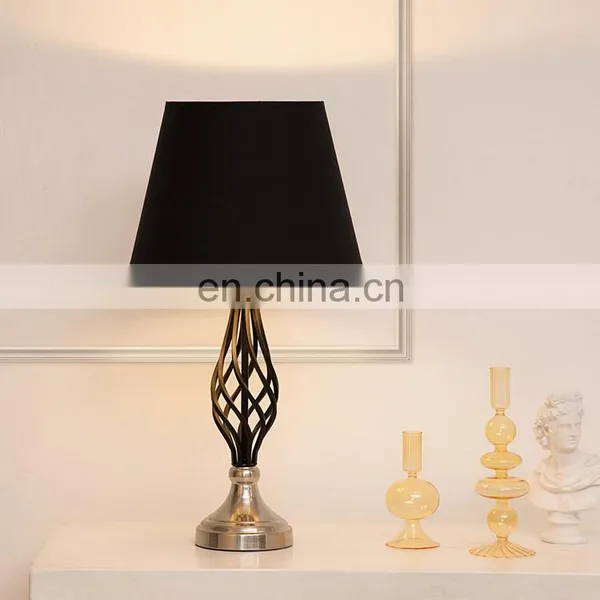 Accept Own Custom Hotel Home Living Room Decoration Silver-plated Base Black Metal Table Lamp photo-6