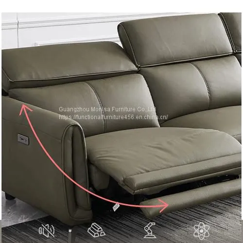 Italian Minimalist Three-Seat Chaise Longue Leather Sofa Side Carrying Usb Electric Button L-Shaped Chaise Longue Function Sofa photo-5