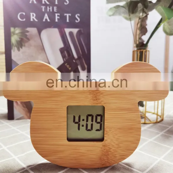Natural Creative Cartoon Animal Design Desktop Dog Shaped Wooden Digital Alarm Clock photo-5