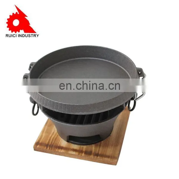 Round Cast Iron Camping Stove With Frying Pan Charcoal Portable Bbq Grills photo-2