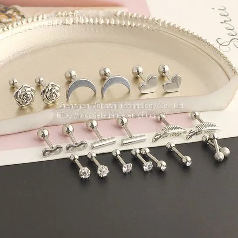 Stainless Steel Stud Earrings,Solid Rhinestone Cartilage Earrings Helix Ear Piercing Jewelry photo-5
