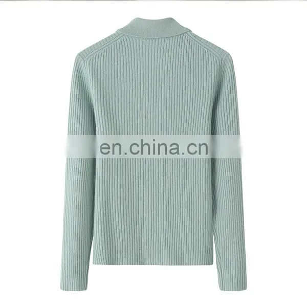 Women's Ribbed Knitted Winter Shirt Slim Fit Cashmere Cardigan With Button Decoration Formal Solid Pattern Factory Wholesale photo-2