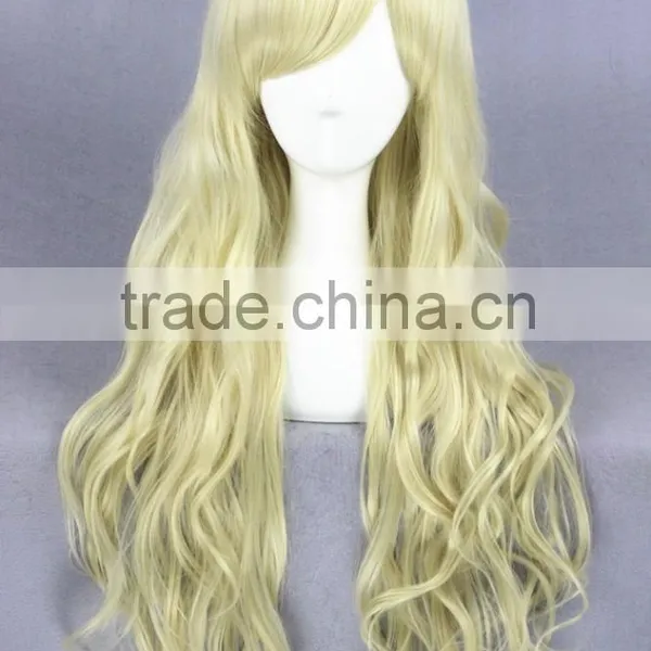 Wholesale 80CM Long Light Yellow Lolita Wome Wave Women Halloween Party Fashion Synthetic Hair Wig photo-2