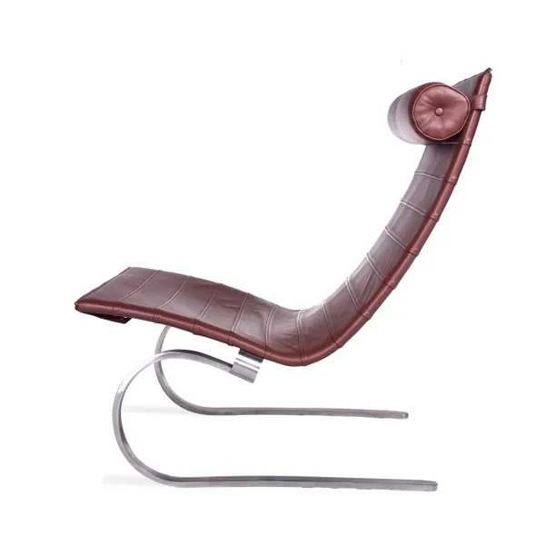 PK20 Chair Poul Kjaerholm 1967 Replica, Minimalist Leather Lounge Chair With Polished Stainless Steel Base photo-4